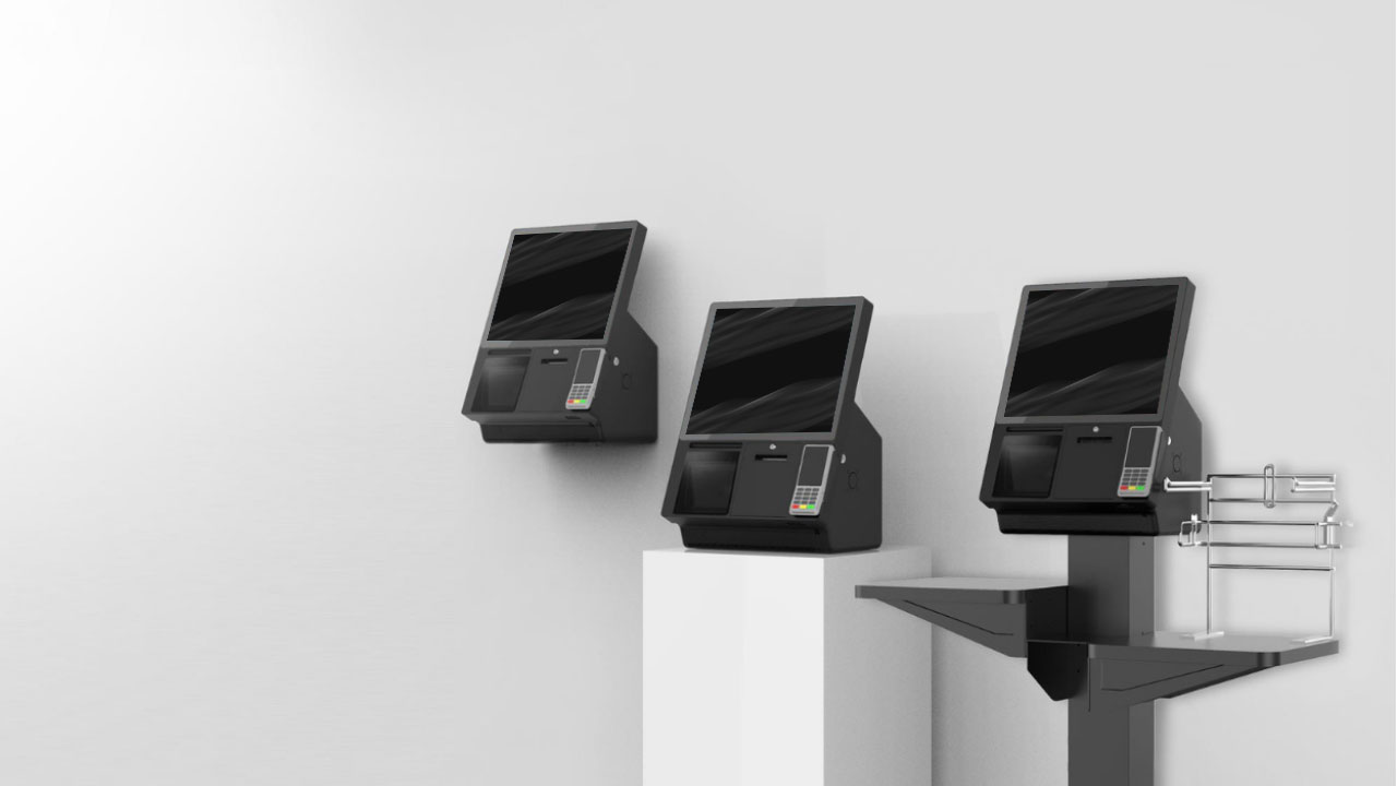 BOXTEC Edge self-checkout kiosk, mounting options.
