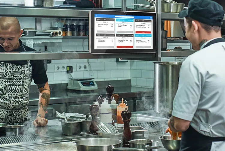 Touch screen kitchen display systems.